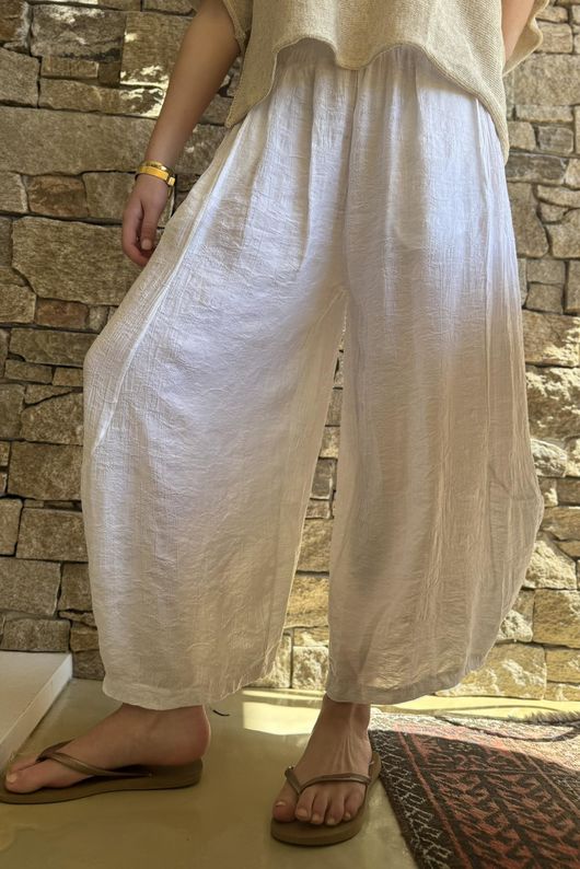 Lalli Damask 7/8 Barrel Leg Pant White